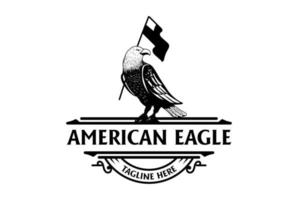 retrô vintage águia americana falcão pássaro com design de logotipo de emblema de emblema de bandeira vetor