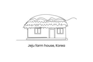 uma única linha desenhando uma casa de palha na coreia. conceito de casa tradicional. linha contínua desenhar design gráfico ilustração vetorial. vetor