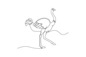 um desenho de linha contínua de um avestruz. conceito de animais. única linha desenhar desenho ilustração gráfica de vetor. vetor