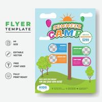 folheto de modelo de design de cartaz de acampamento de verão para crianças. ilustração vetorial vetor