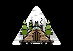 cabine de madeira triângulo entre o design de ilustração de pinheiros vetor
