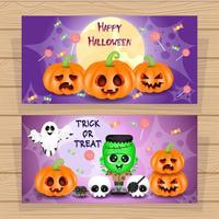 coleção de convites de halloween com personagens fofinhos, ilustração vetorial vetor