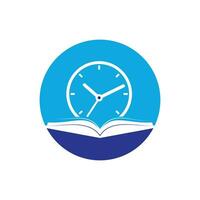 estudar design de logotipo de vetor de tempo. livro com design de ícone de relógio.