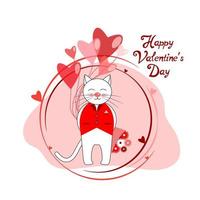 o gato romântico branco do dia dos namorados com flores e balões vetor