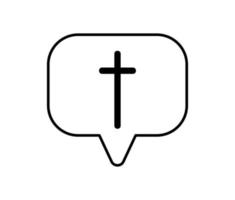 emblema de vetor com cruz na comunicação de bolha. ilustração do logotipo cristão ou transmissão de ícone. comunidade religiosa. elemento de design para pôster, crachá, sinal