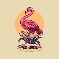 ilustração retrô de flamingo de verão vetor