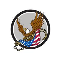 águia americana segurando reboque j gancho bandeira círculo retrô vetor