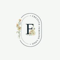 modelo de logotipos florais de casamento letra f iniciais, elegantes modelos mínimos modernos desenhados à mão vetor