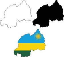 mapa de bandeira de Ruanda em fundo branco. mapa de contorno de Ruanda. silhueta de mapa vetorial de Ruanda. estilo plano. vetor