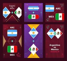 partida argentina x méxico. banner vertical e quadrado de futebol mundial 2022 definido para mídias sociais. Infográfico de futebol de 2022. fase de grupos. anúncio de ilustração vetorial vetor