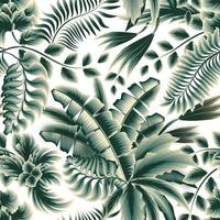 padrão sem emenda de ilustração de selva vintage com folhas tropicais monocromáticas verdes e folhagem de plantas em fundo branco. papel de parede da floresta. fundo tropical. fundo natural. trópico exótico vetor