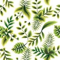 elegante padrão tropical sem costura com folhas de plantas verdes e folhagens em fundo branco. belas plantas exóticas. estampa de verão na moda do Havaí. natureza colorida elegante. papel de parede da natureza. outono vetor