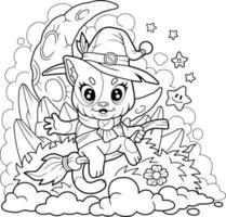 gato bruxinha bonitinho, livro de colorir para crianças, ilustração de contorno vetor
