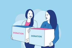 linda mulher voluntária segurando doação de caixa para o dia internacional do conceito de caridade vetor