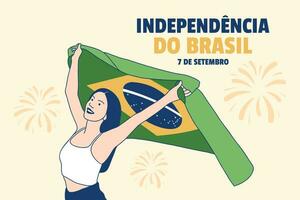 ilustrações de linda mulher brasileira segurando a bandeira do brasil para o conceito de dia da independência de 7 de setembro vetor