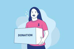 linda mulher voluntária segurando doação de caixa para o dia internacional do conceito de caridade vetor