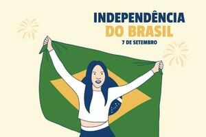 ilustrações de linda mulher brasileira segurando a bandeira do brasil para o conceito de dia da independência de 7 de setembro vetor