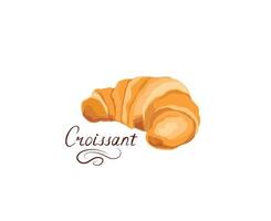 ícone de comida francesa de croissant. arte de linha de desenho de mão de cor de alimentos de grãos sobre fundo branco vetor