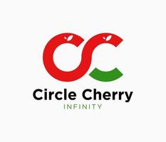 moderna letra única c cc círculo monograma fruta cereja vermelho fresco suco saudável vetor design