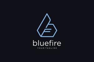 letra moderna f bf fogo abstrato azul queimando vetor de design de monograma simples