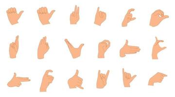 conjunto de gestos de mão diferentes. sinal de mão. ilustrações vetoriais de gesto com a mão. linguagem de sinais.