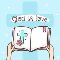 mãos segurando a bíblia deus é amor vetor