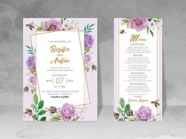 convite de casamento elegante com aquarela floral e abelhas vetor