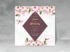 cartão de convite de casamento com flor de cerejeira e libélula vetor