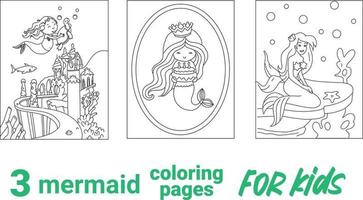 linda princesa sereia para colorir, contorno vetorial para colorir, sereia para colorir, livro de colorir para crianças e adultos com uma sereia. vetor