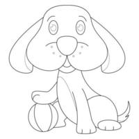 cachorro fofo segurando uma bola adequada para ilustração vetorial de página para colorir infantil vetor