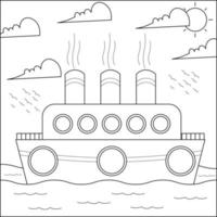 navio oceânico no mar adequado para ilustração vetorial de página para colorir infantil vetor