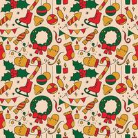 textura perfeita de ícones de ano novo, símbolo de natal. padrão de ícones de férias de inverno desenhados à mão. fundo de doodle dos desenhos animados sobre o tema dos feriados de ano novo. ilustração de celebração vetor