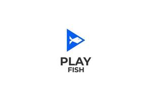 ideia de ilustração vetorial de design de logotipo de mídia de peixe de jogo plano vetor