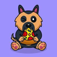 ilustração vetorial de cachorro fofo premium comendo pizza vetor