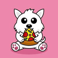 ilustração vetorial de cachorro fofo premium comendo pizza vetor