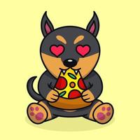 ilustração vetorial de cachorro fofo premium comendo pizza vetor