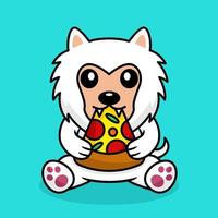 ilustração vetorial de cachorro fofo premium comendo pizza vetor