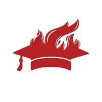 design de logotipo de vetor de educação quente. bonés de formatura com design de vetor de ícone de fogo.