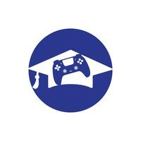 design de logotipo de vetor de educação de jogos. console de jogos com design de ícone de boné de formatura.