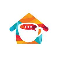 design de logotipo de vetor de conversa de café. xícara de café com design de vetor de ícone de bate-papo de bolha.