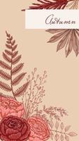 modelo de histórias de mídia social. design de outono com composições de flores modernas desenhadas à mão. ilustração vetorial vetor