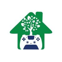 design de logotipo de vetor de jogo ecológico. gamepad verde folha fresca design de logotipo de natureza.