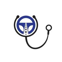 modelo de design de logotipo de vetor médico de motorista. direção com design de logotipo de ícone de vetor de estetoscópio.