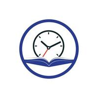 estudar design de logotipo de vetor de tempo. livro com design de ícone de relógio.