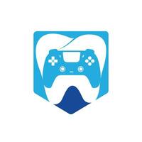design de ícone do logotipo do jogo dental. design de logotipo vetorial de dente e console. vetor