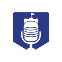design de logotipo de vetor de podcast de castelo.