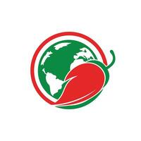 design de logotipo de vetor de mundo de especiarias. design de logotipo de vetor de ícone de pimentão e globo.