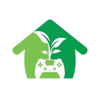 design de logotipo de vetor de jogo ecológico. gamepad verde folha fresca design de logotipo de natureza.