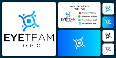 design de logotipo de equipe de olho com modelo de cartão de visita. vetor