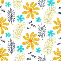 vetor mão desenhada verão sem costura padrão floral isolado no fundo branco. doodle folhas e flores. fundo tropical dos desenhos animados para design de casamento, embrulho, têxteis, ornamentado e cartões